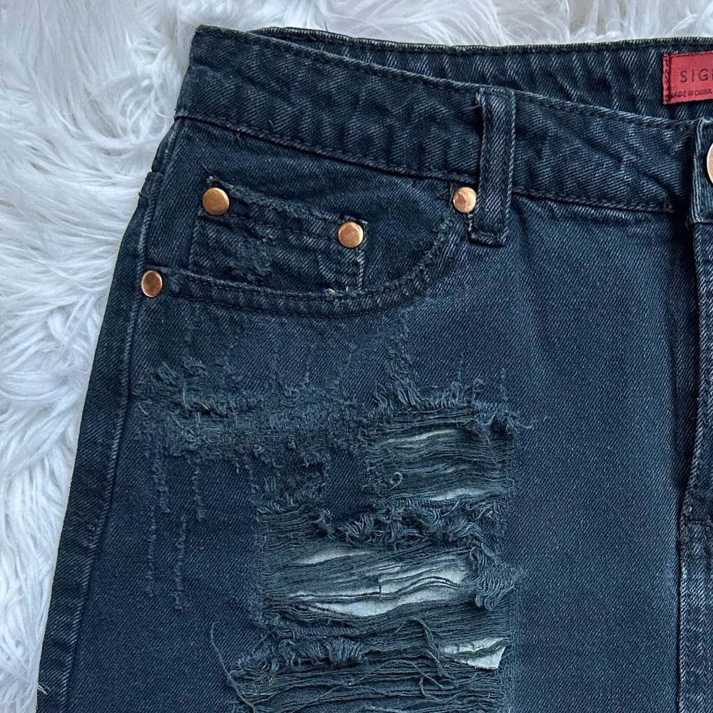Signature Eight • Black Denim Distressed Mini Skirt - Picture 3 of 11